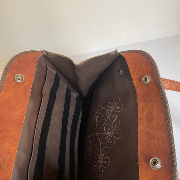 Artisanal Mexican Leather Handbag Floral Embroidered & Painted Purse - Picture 8 of 9